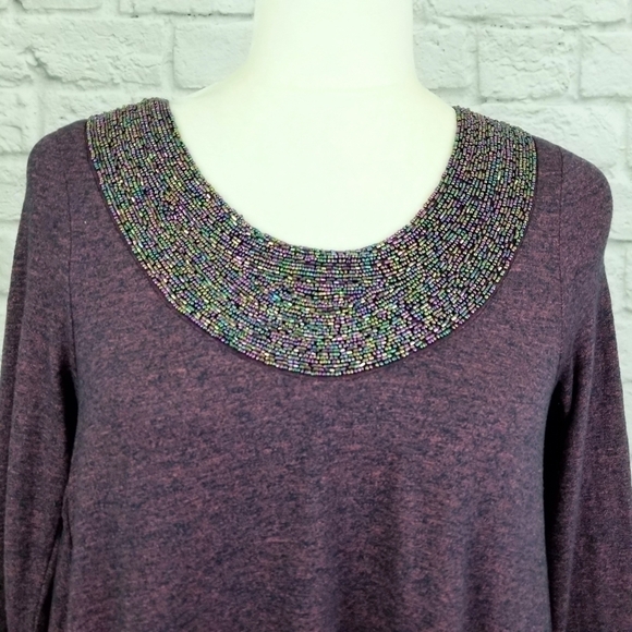 Altar'd State heather purple beaded neckline long sleeve top women's size S - Picture 5 of 8